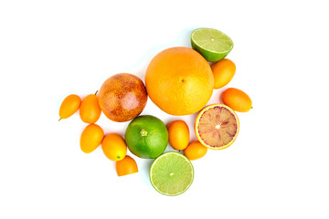 Fresh citrus fruits isolated on white background