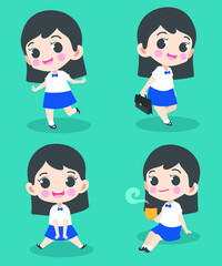 Obraz na płótnie Canvas Asian student in school uniform. Thai student. Vector Illustrator. Student character vector.