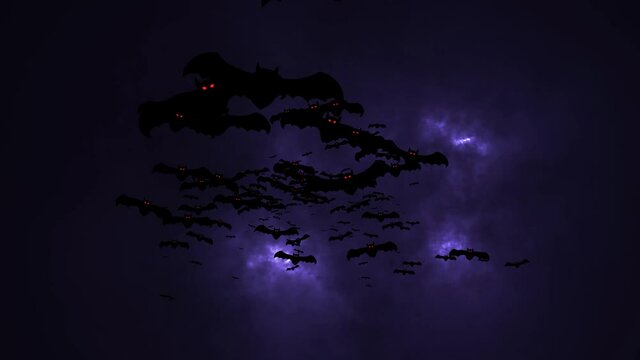 swarm bats on cloud storm night sky background