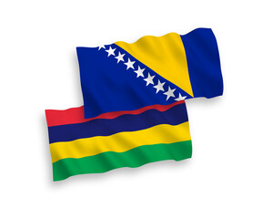 Flags of Bosnia and Herzegovina and Republic of Mauritius on a white background
