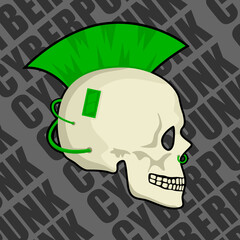Images of a cyberpunk skull with a hairstyle and wires. Images for various purposes, games, websites, and more.