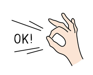 OKサインの手の手描きのイラスト／ポーズ／ジェスチャー／オッケー／おしゃれ／かわいい／女の子