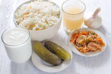 Various of naturally fermented probiotic foods 