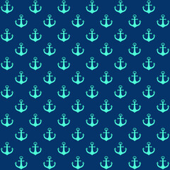 Light blue boat anchor hook on a dark blue background repeat pattern