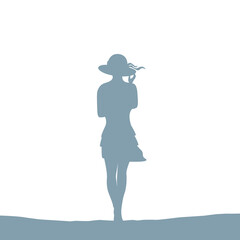 summer girl with hat silhouette isolated vector illustration EPS10
