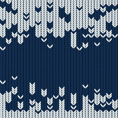 Seamless knitted pattern in blue colors. Vector illustration. Winter theme.