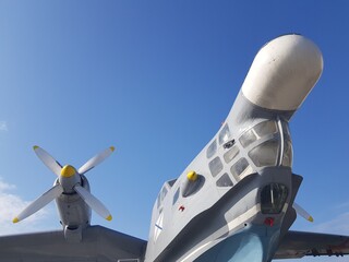 The fuselage of the old military plane amphibians