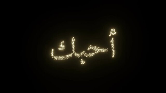 I Love You text in Arabic. Beautiful Sparkling Fireworks Letters on black background. I love you in different languages