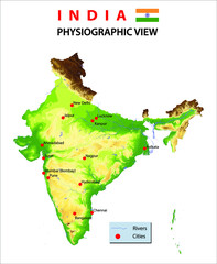 Detailed India physical map . India map. Map showing open and dense forest. vector illustration of forest map of India. Vegetarian map of India. Largest forest cover in India. 