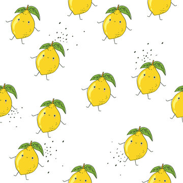 Lemons background. Hand drawn overlapping backdrop. Colorful wallpaper vector. Seamless pattern with fruits. Decorative illustration, good for printing