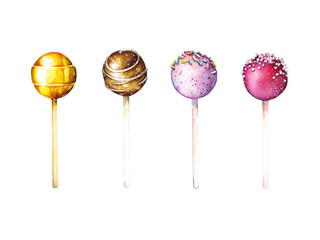 Lollipop candy illustration, watercolor painting, isolated on white background