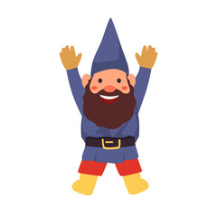 Happy gnome flat illustration character jumping happy vector art