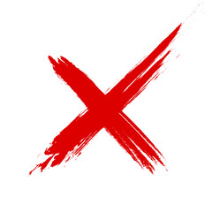 Red cross sign. Grunge X symbol. Realistic brush