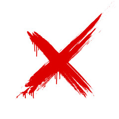 Fototapeta na wymiar Red cross sign. Grunge X symbol. Realistic brush with drips