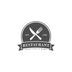 Restaurant logo, Fork and knife logo vector