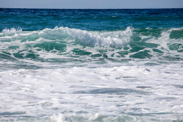 Aegean sea by day in storm, resort, foam, horizontal