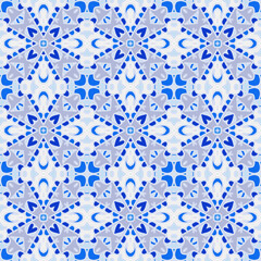 Creative color abstract geometric pattern in blue, vector seamless, can be used for printing onto fabric, interior, design, textile, pillow, carpet. Home decor.