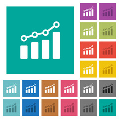 Bar graph with circles and lines square flat multi colored icons