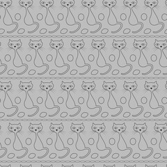 Black-white outline of a cat. Seamless vector pattern for design, packaging, wallpaper, fabric.