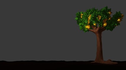 tree and golden coin 3D render