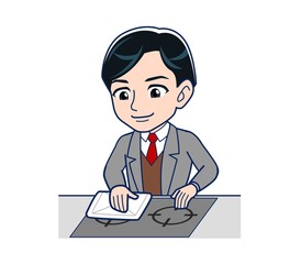 Male teacher in a gray jacketA