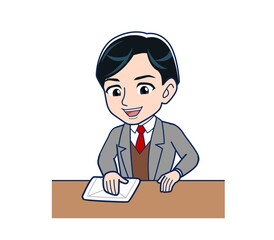 Male teacher in a gray jacketA