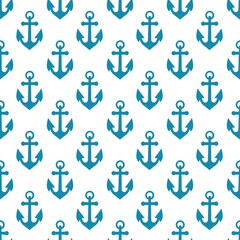 Lovely seamless pattern with blue anchors on a white background. Marine items in a flat style.
Stock vector illustration for decor and design, textiles,
wallpaper, wrapping paper