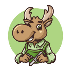 Mechanic Deer Mascot Logo Illustration
