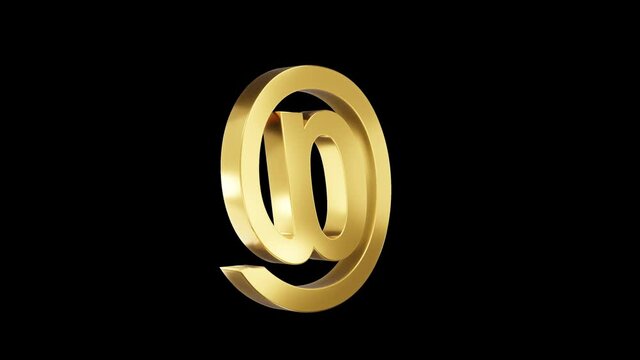 "At" symbol 3D icon spinning. Alpha channel. Seamless looping.