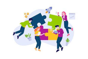 Teamwork people with Puzzle Pieces Illustration