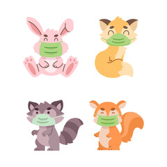 Cute Illustrated Animal Pack Wearing a Mask
