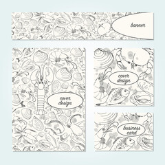 Vector doodle seafood design templates.
