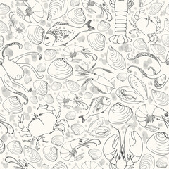 Fototapeta premium Vector seafood seamless pattern