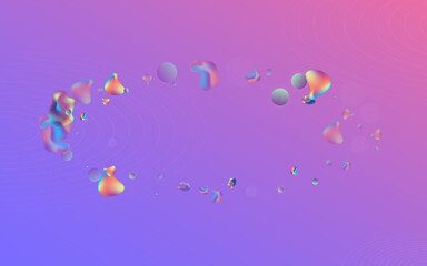 Iridescent Bubbles Art Vector Blue Background. 