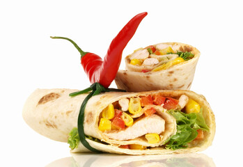 Chicken Wrap on white Background - Isolated