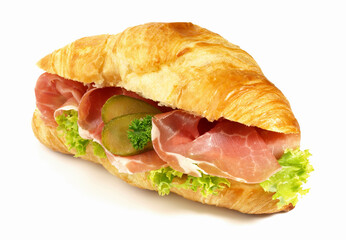 Croissant with Ham - Isolated on white Background