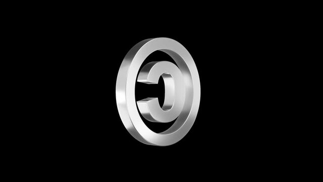 3D copyright symbol spinning. Alpha channel. Seamless looping.