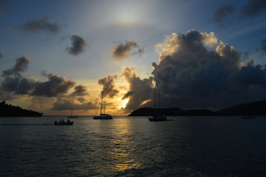 Sunset Over The Stunning Beaches Of Antigua And Barbuda In The Caribbean