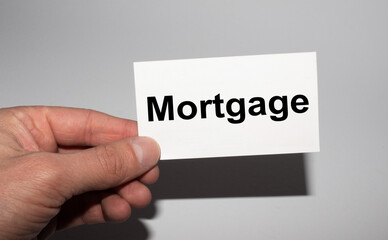 Message on the card mortgage, in hands of businessman.
