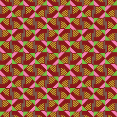 Naklejka na ściany i meble Vector seamless pattern texture background with geometric shapes, colored in red, yellow, pink, brown, green colors.