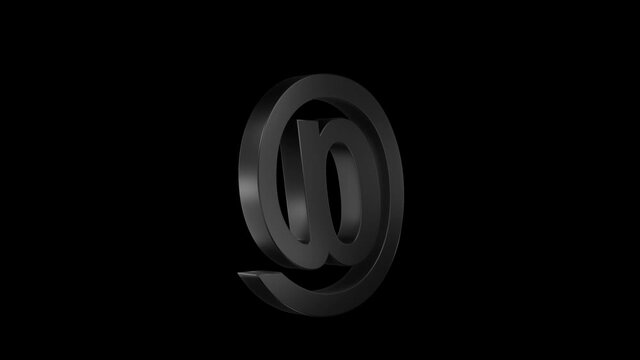 "At" symbol 3D icon spinning. Alpha channel. Seamless looping.