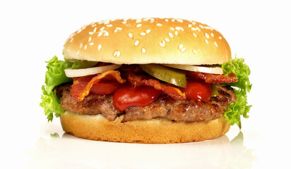 Hamburger with Bacon - Fast Food on white Background - Isolated