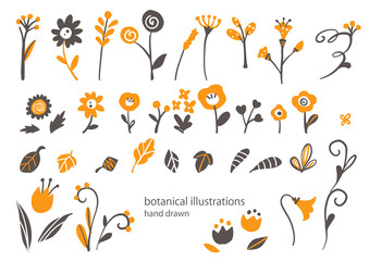 北欧風　手描きのボタニカルイラストセット