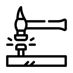 nail hammering line icon vector black illustration