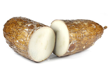cassava tuber isolated on white background