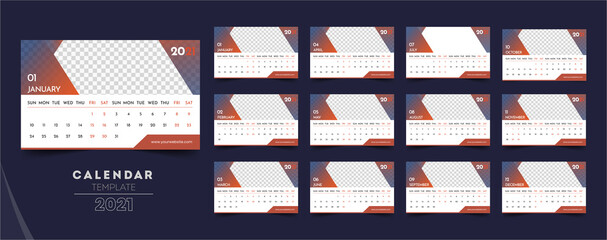 2021 Desk calendar template, print ready design.