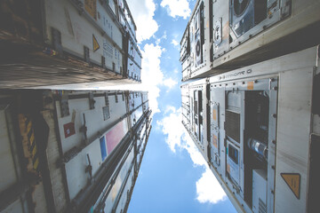 Obraz premium Refrigerated containers. Cargo container yard. cargo shipping container box in logistic shipping yard. Marine and carrier insurance concept