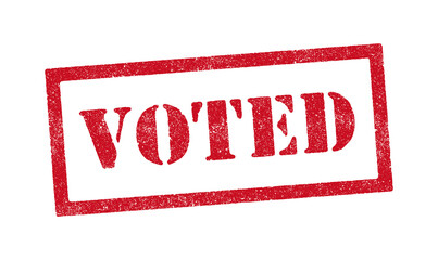 Vector illustration of the word Voted red ink rubber stamp