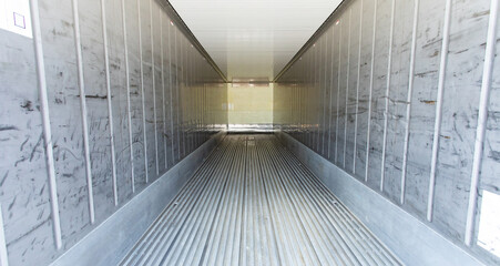 Inside Refrigerated containers.  Cargo container yard. cargo shipping container box in logistic shipping yard. Marine and carrier insurance concept