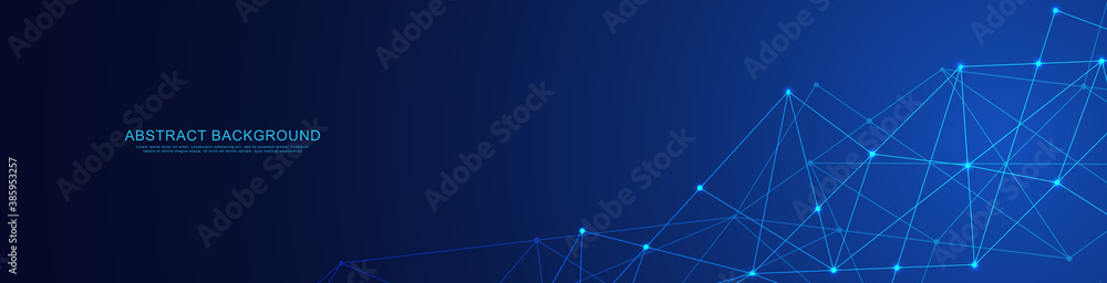 Wall mural website header or banner design with abstract geometric background and connecting dots and lines. gl